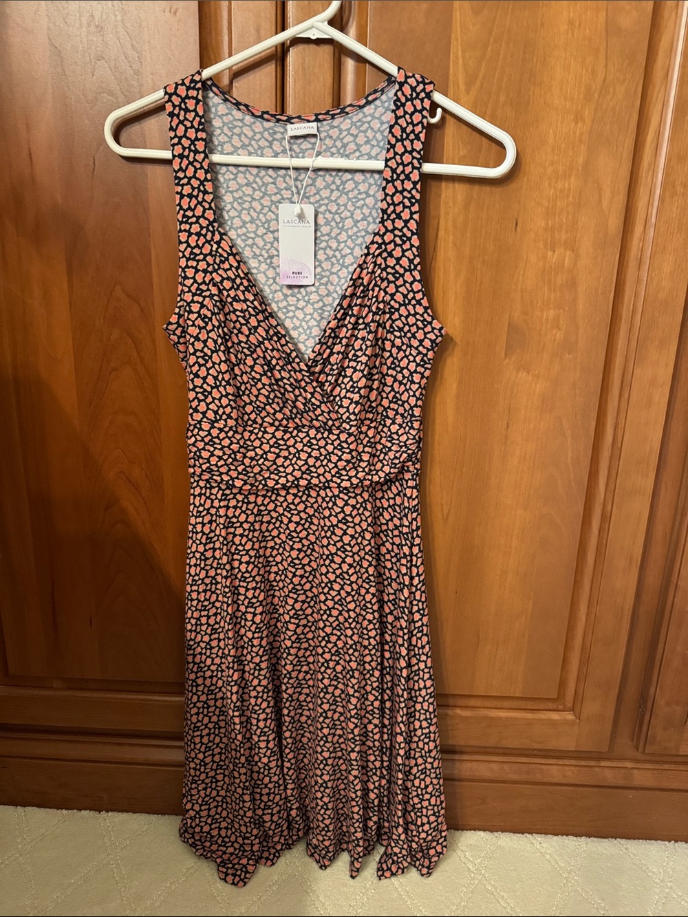 Lascana Orange & Navy Print Sleeveless Lightweight v-Neck Dress